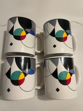 Vintage Set Of 4 Lynns 90s Postmodern Espresso Coffee Cups Art Decor